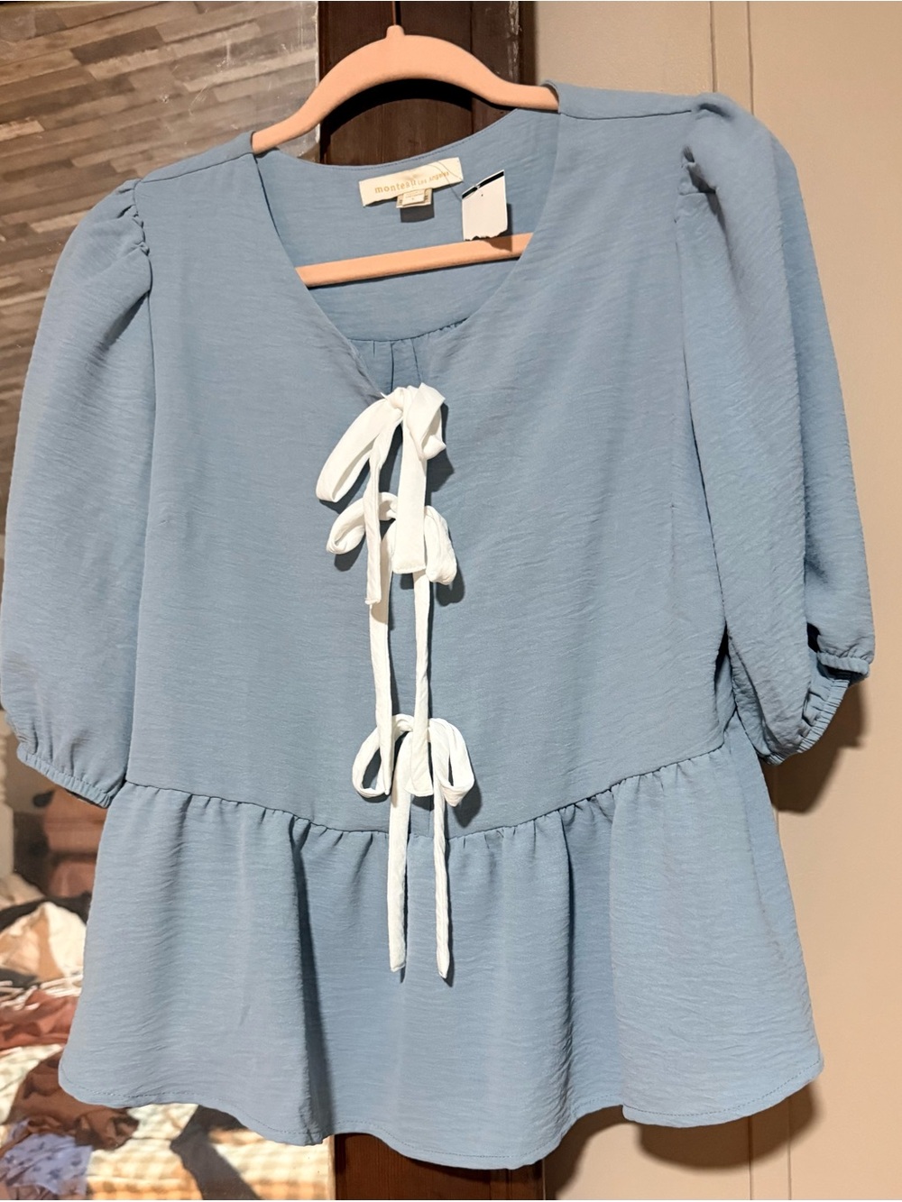 Monteau NWT Peplum Top with Tie Bows
